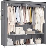 SONGMICS Clothes Wardrobe Portable Closet with 4 Hanging Rails Grey 170 x 45 x