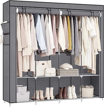 SONGMICS Clothes Wardrobe Portable Closet with 4 Hanging Rails Grey 170 x 45 x