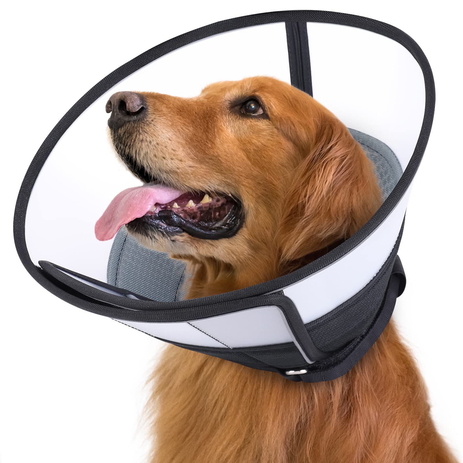 ROMANTIC BEAR Dog Cone Collar Large,Soft Pet Cone With Adjustable Buckle,Anti- Bite, Pet Collar Comfy Cone Neck Collar After Surgery (Grey, L(15.7''-18.9'')) — image 1