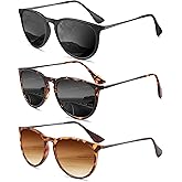 QALLY Sunglasses Womens Polarized Sunglasses-Women: Retro Round Sun Glasses with UV400 Protecion Trendy 3 Pack