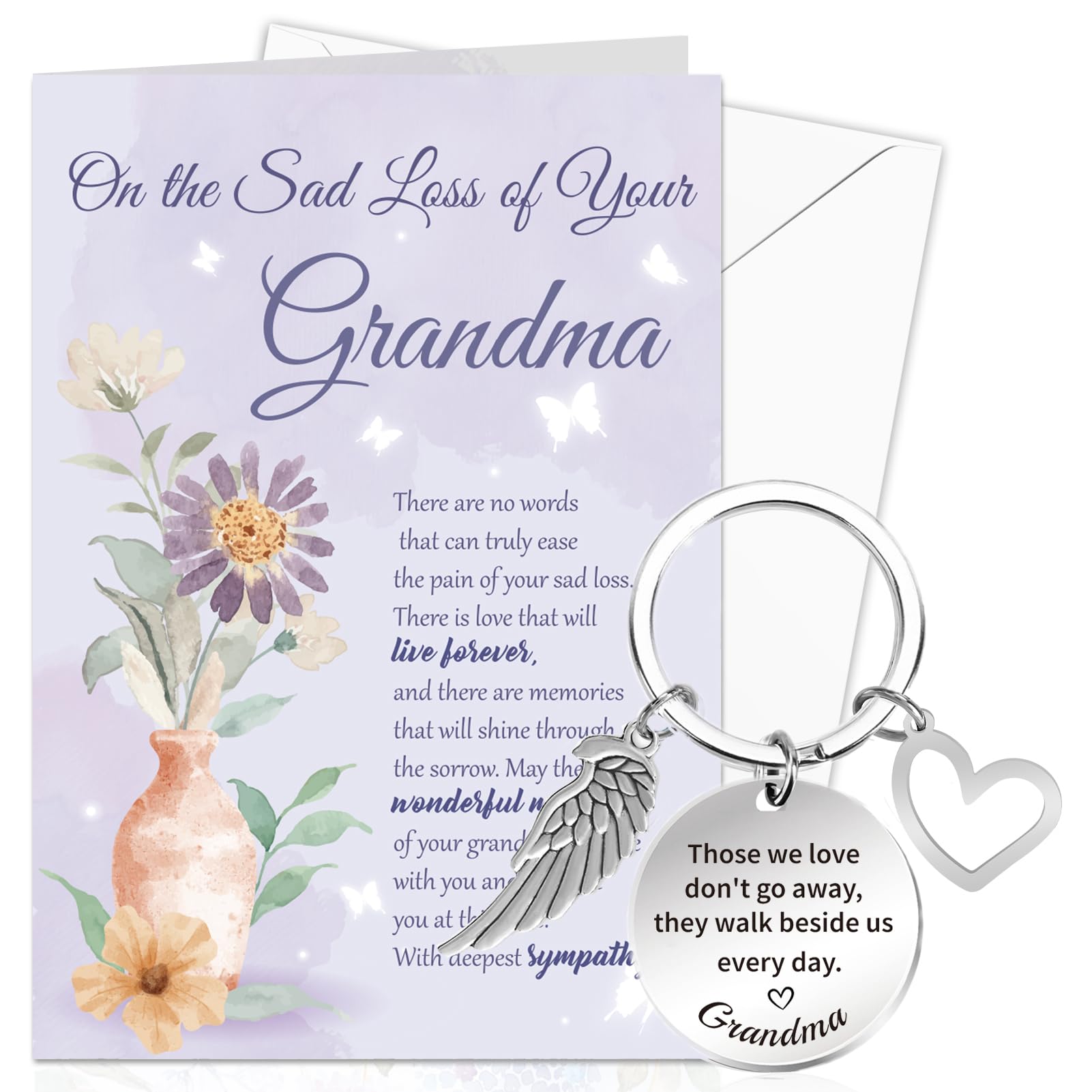 DPKOW Sympathy Card Loss of Grandma Memorial Gifts Thinking of You Card Condolences Bereavement Greeting Card Keyring Sympathy Gifts Loss of Grandma Memorial Keyring