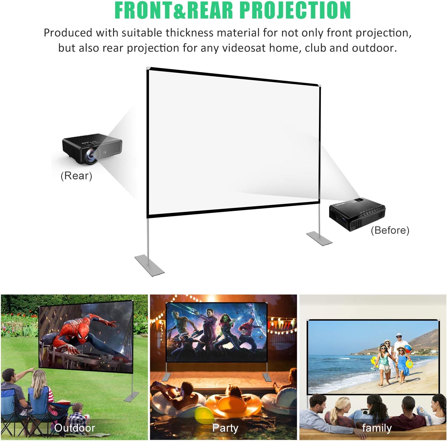 Projector Screen with Stand 100 inch Portable Projection Screen 16:9 4K HD Rear Front Projections Movies Screen for Indoor Outdoor Home Theater Backyard Cinema Trave: Electronics