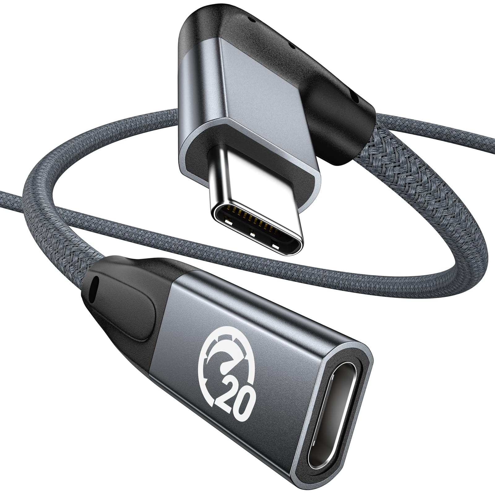 UseBean Right Angle USB C Extension Cable 0.5m, 90 Degree Type C 3.2 Gen2 20Gbps Male to Female 4K Video Extender Short Cord, L-Shape Lead for iPhone 16 15, MacBook iPad Pro/Air/Mini, Galaxy S25 S24