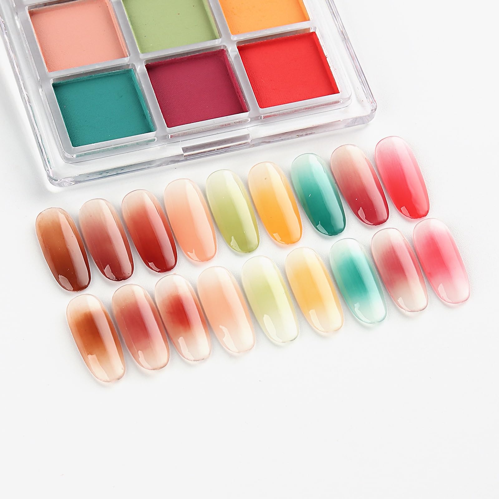 SUTOKAKA Ombre Nail Pigment Powder Set 9 Colors Solid Gradient Nail Powder Palette Colorful Nail Glitter Rub on Dust for Aura Nail Art Design Manicure Accessories - Image 5