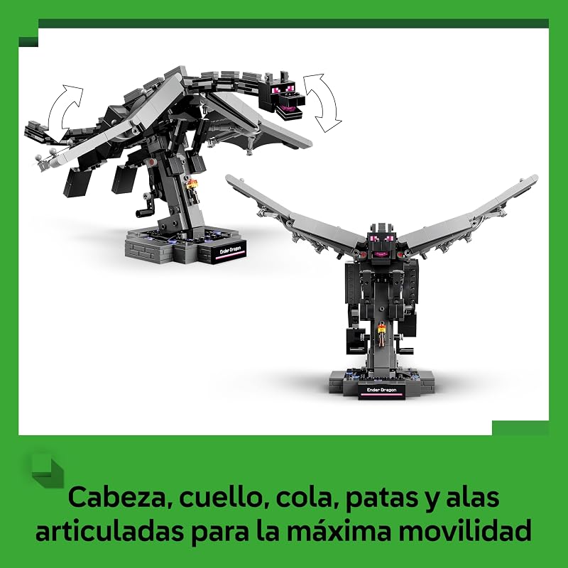 Minecraft The Dragon Ender – Figura articulada com asas a bater – Brinquedo interativo com portal de saída para decoração de divisões – Presente para rapazes e raparigas 10+ anos – 21595