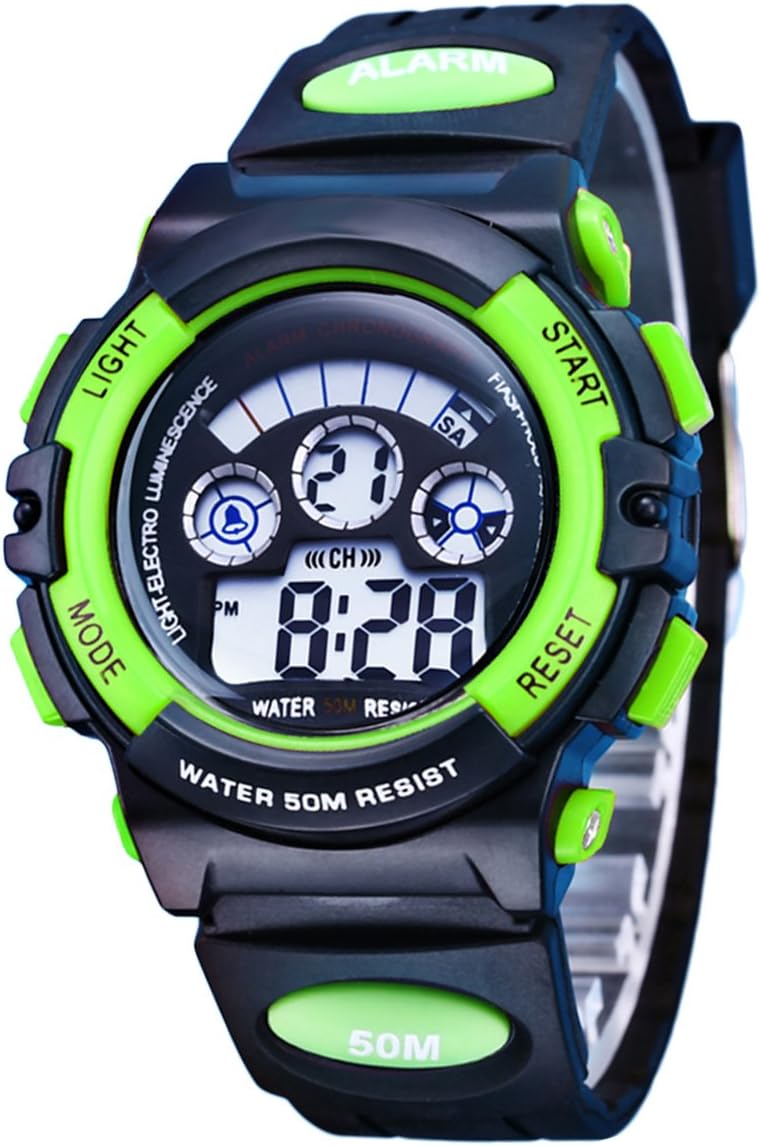 BesWLZ Kids Watches Colorful Night Light Digital Alarm Sports Waterproof Stopwatch Boys Girls Wristwatches