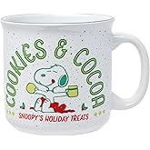 Silver Buffalo Peanuts Christmas Snoopy Cookies And Cocoa Snoopy's Holiday Treats Ceramic Camper Mug, 20 ounces