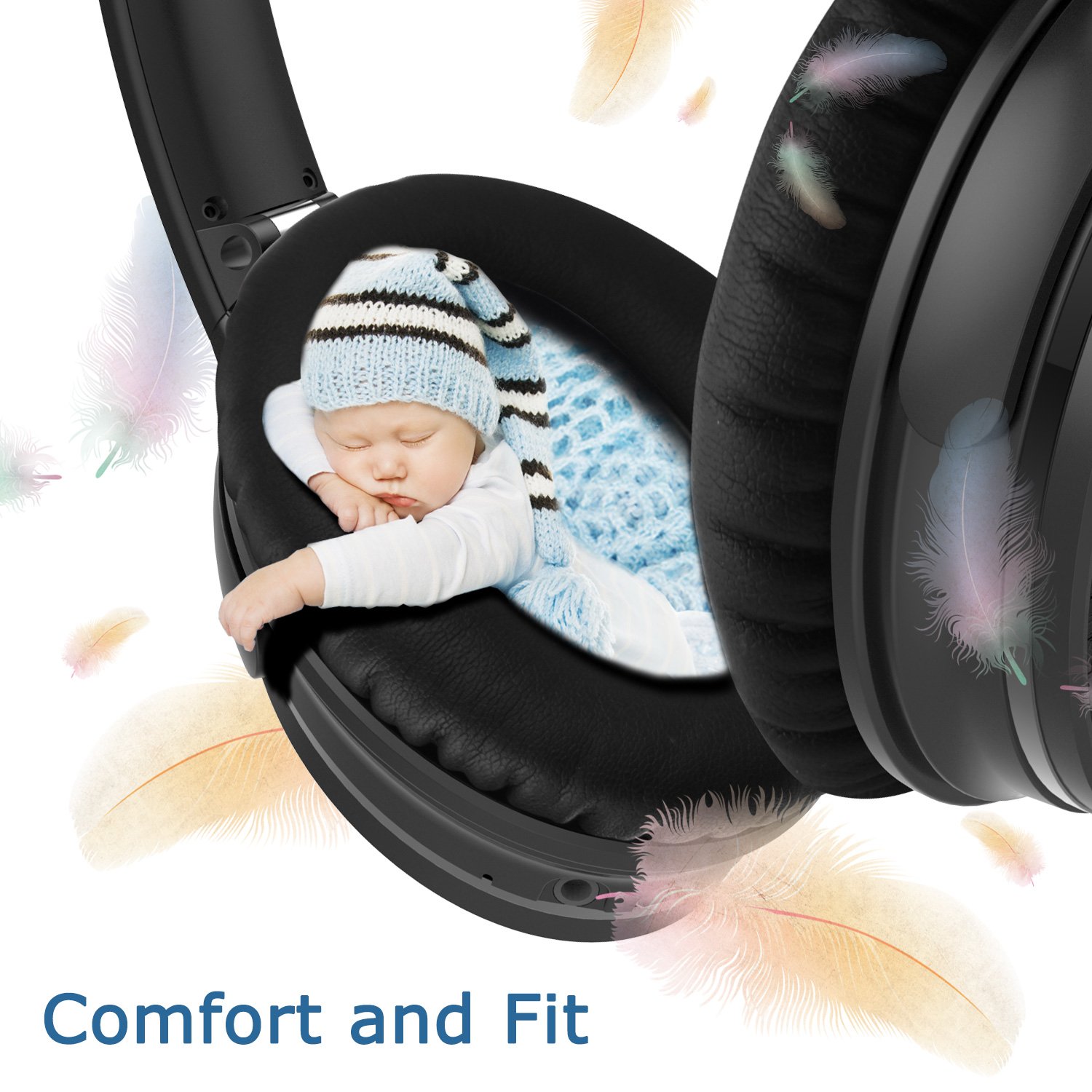 LOBKIN Audífonos inalámbrico Bluetooth con cancelación de ruido Activa, Sonido estéreo, micrófono de alta fidelidad incorporado y Auriculares con Almohadillas de proteínas de cuero .CSR8635