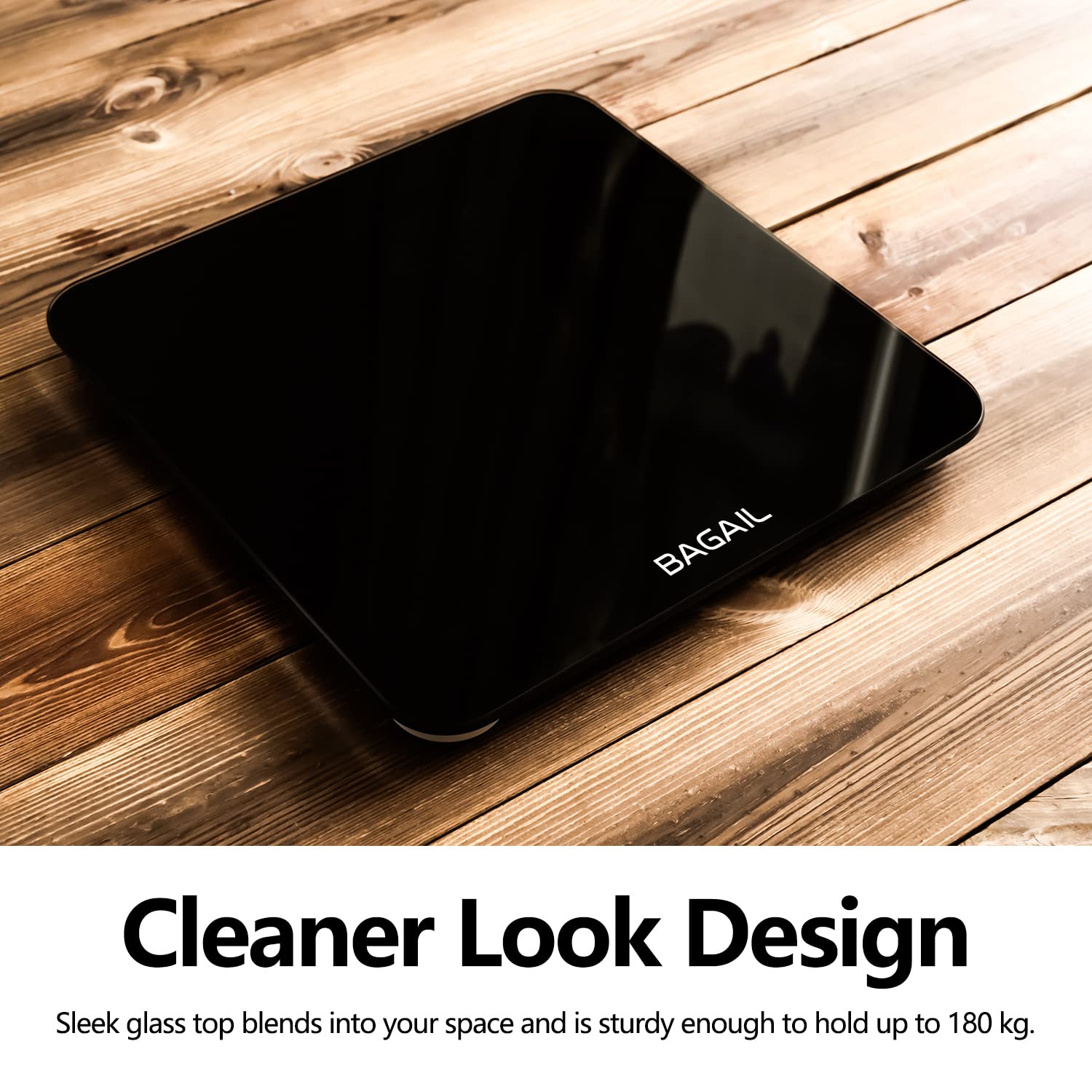 BAGAIL Bathroom Scale, Digital Weighing Scale with High Precision Sensors and Tempered Glass, Ultra Slim, Step-on Technology, Shine-Through Display - 15Yr Guarantee Black
