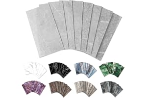 URCOLOR 64-Piece Peel and Stick Backsplash Wall Tile, 4"x 8" PVC Glossy Gray Marble Stick on Subway Tiles for Kitchen, Bathroom, Laundry Room, Camper, Fireplace