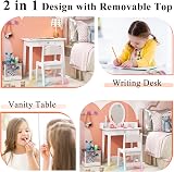 Maxmass Kids Vanity Table and Chair White with LED Mirror and Drawer view 2