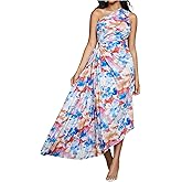 MakeMeChic Women's Casual Striped Cut Out One Shoulder Sleeveless High Waist Summer A Line Maxi Dresses