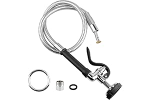 NETISR Commercial Sink Faucet Sprayer with 44" Flexible Stainless Steel Hose, Universal Pre-Rinse Dish Spray Valve Replacement Kit Assembly Sprayer Nozzle Head, Black