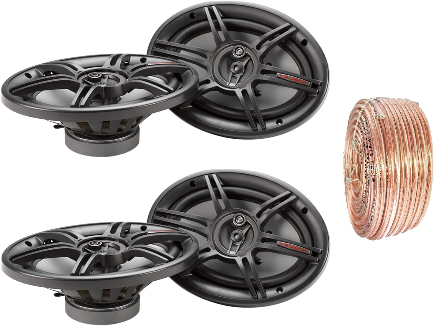 Car Speaker Package of 2X Crunch CS693 6x9-Inch Full Range 3-Way Black Upgarde Audio Stereo Coaxial Speakers Bundle Combo with Enrock 50 Foot 18 Gauge Speaker Wire