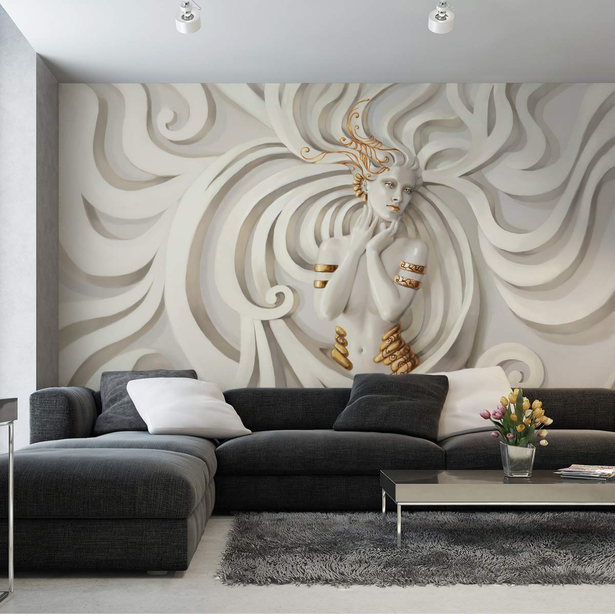 Muralo Non-Woven Photo Wallpaper 368 x 254 cm 3D Effect Medusa Wallpaper Luxury Stone Look Marble Living Room Bedroom Wall Pictures XXL Wall Width 368 cm x Height 254 cm