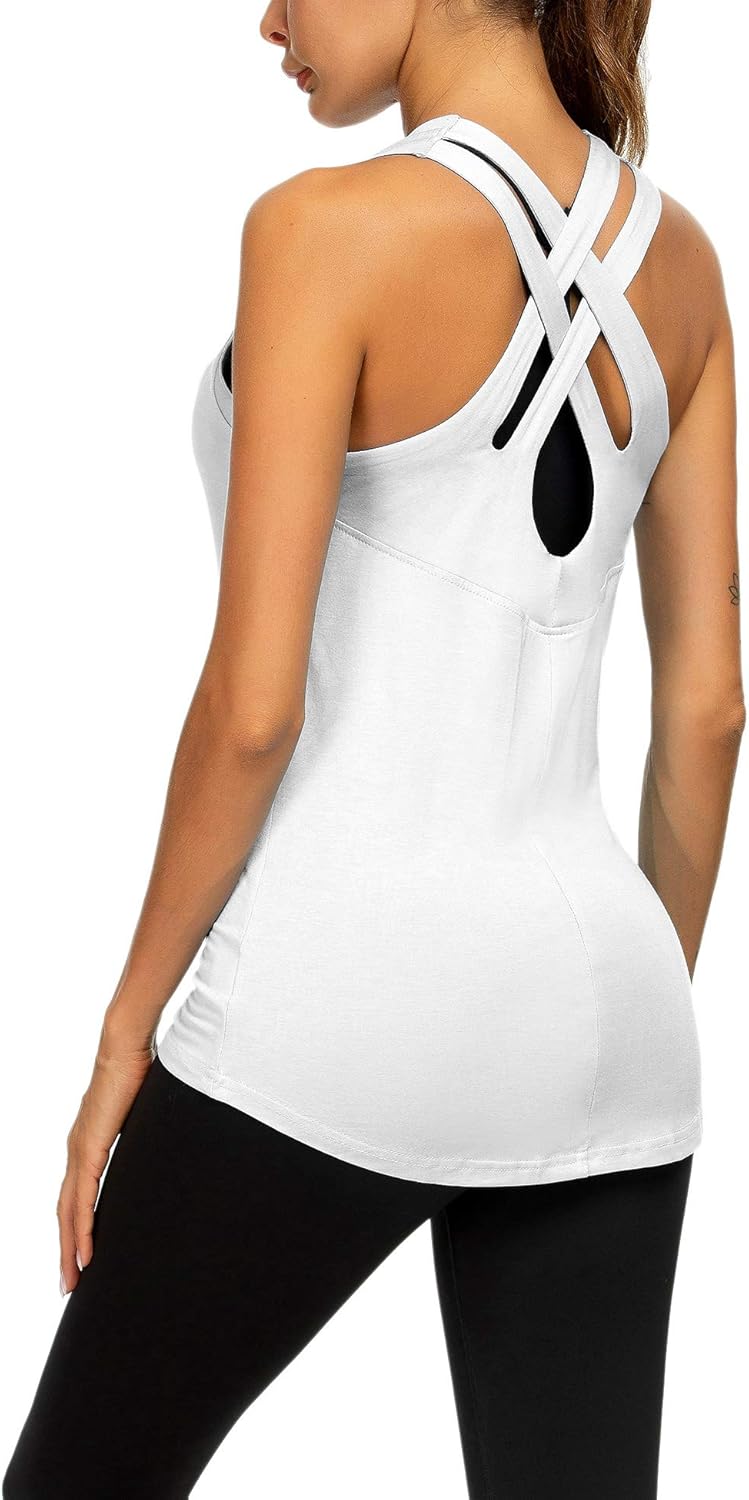 Loovoo Workout Yoga Tank Tops Cross Strappy Back Sports Shirts Activewear Workout Yoga Shirts