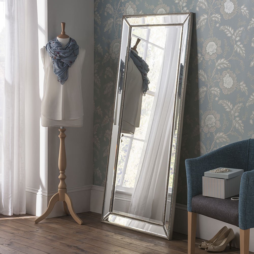 Lawson Champagne Silver Beaded Frame Full Length Leaner Wall