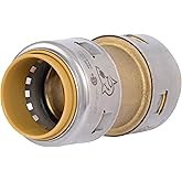 Sharkbite Max 1 Inch Coupling, Push to Connect Brass Plumbing Fitting, PEX Pipe, Copper, CPVC, PE-RT, HDPE, UR020A