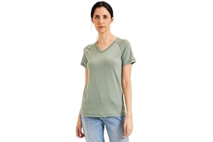 ZSOSBA METARINO 100% Merino Wool T-Shirt Women V Neck Short Sleeve Base Layer Tee Shirt for Travel,Hiking,Sports