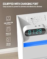Hzuaneri Bedside Table with LED Light USB Outlets Charging Station White view 5
