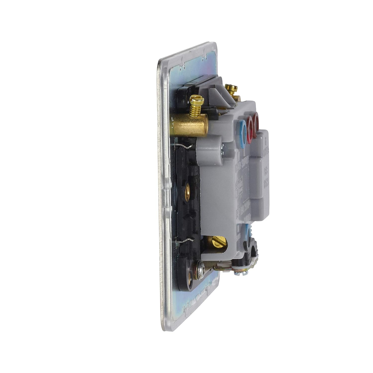 Schneider Electric Ultimate Screwless Flat Plate 13a DP Switched Connection Unit with Flex Outlet Stainless Steel Black Insert - Image 4