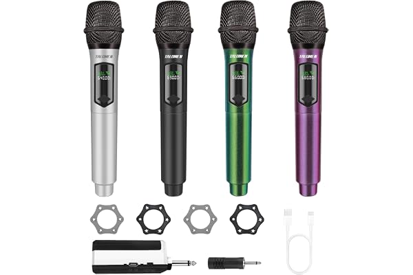talomen Wireless Microphone Set for Singing, 2.4GHz Rechargeable Handheld Microphones System with Receiver(160 Ft), 4 Pack Co