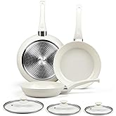 Ceramic Frying Pan Set with Lid - Non Stick Frying Pan with Lids, White Frying Pans Nonstick With Lid, Induction Skillet Set Egg Omelet Skillet Pan W/Lid, Healthy No Toxic Cookware Set, PFOA&PFAS Free