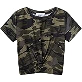 Arshiner Girls Casual Tie Dye Short-Sleeve T-Shirt Cute Print Summer Blouse for Girls Twist Front Tunic Tee Tops