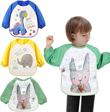 Inntek Lot De 3 Bavoirs Etanches Avec Manches Manger Et S Amuser Tablier Pour Les Petits Enfants De 1 A 7 Ans Amazon Fr Bebes Puericulture