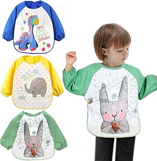 Inntek 3 PCS Babylätzchen Ärmellätzchen Langarmlätzchen Wasserdicht Bib Babylätzchen für Kinder von 1-6 Jahren, Wasserdichte Langarm Baby Lätzchen Abwaschbar Latz mit Ärmel Lätzchen mit Nässeschutz