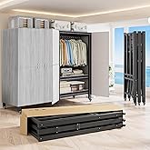 FKKPRVAX 49.12in Heavy Duty Foldable Portable Wardrobe Closet | Covered Clothes Rack with Magnetic Door Rolling Black Metal Garment Rack for Bedrooms, Apartments, Garages, Basements