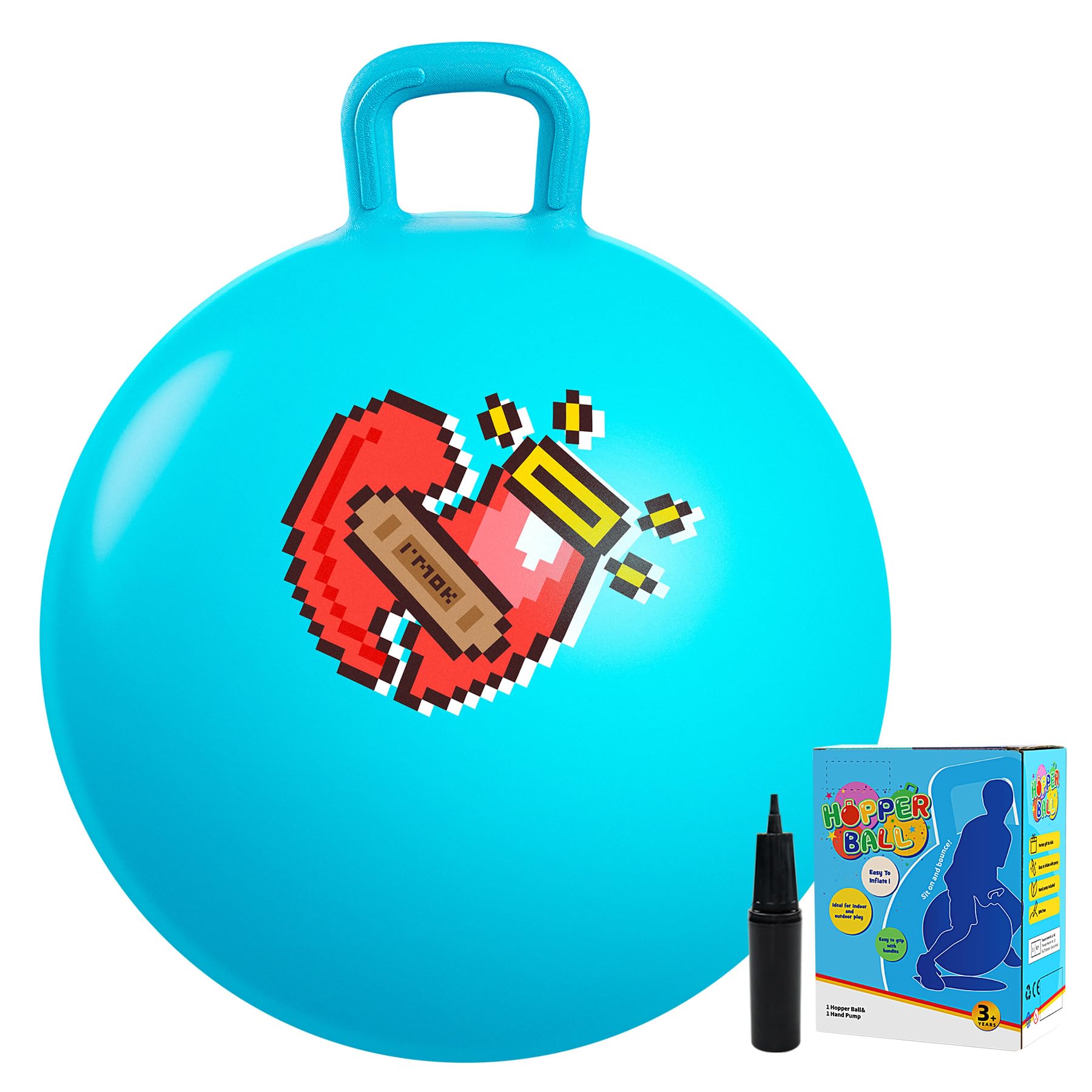 Vastoy 18 Inch Space Hopper for Kids 3-6 Years - Anti-slip Space Hopper with Pump, Inflatable Hopper Ball for Children, Ride On Toy for Indoor Outdoor Fun, Gift for Children (Blue Boxing)