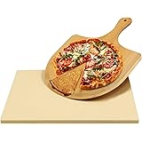 Augosta Pizza Stone for Oven and Grill, Free Wooden Pizza Peel paddle, Durable and Safe Baking Stone for grill, Thermal Shock