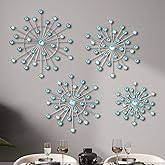 Blulu 4 Pcs Metal Wall Decor Bling Crystal Wall Art Cast Iron Rhinestones Sunburst Decor Starburst Art Hanging Diamond Accents Home Decorative for Living Room Bedroom Entryway (Blue)