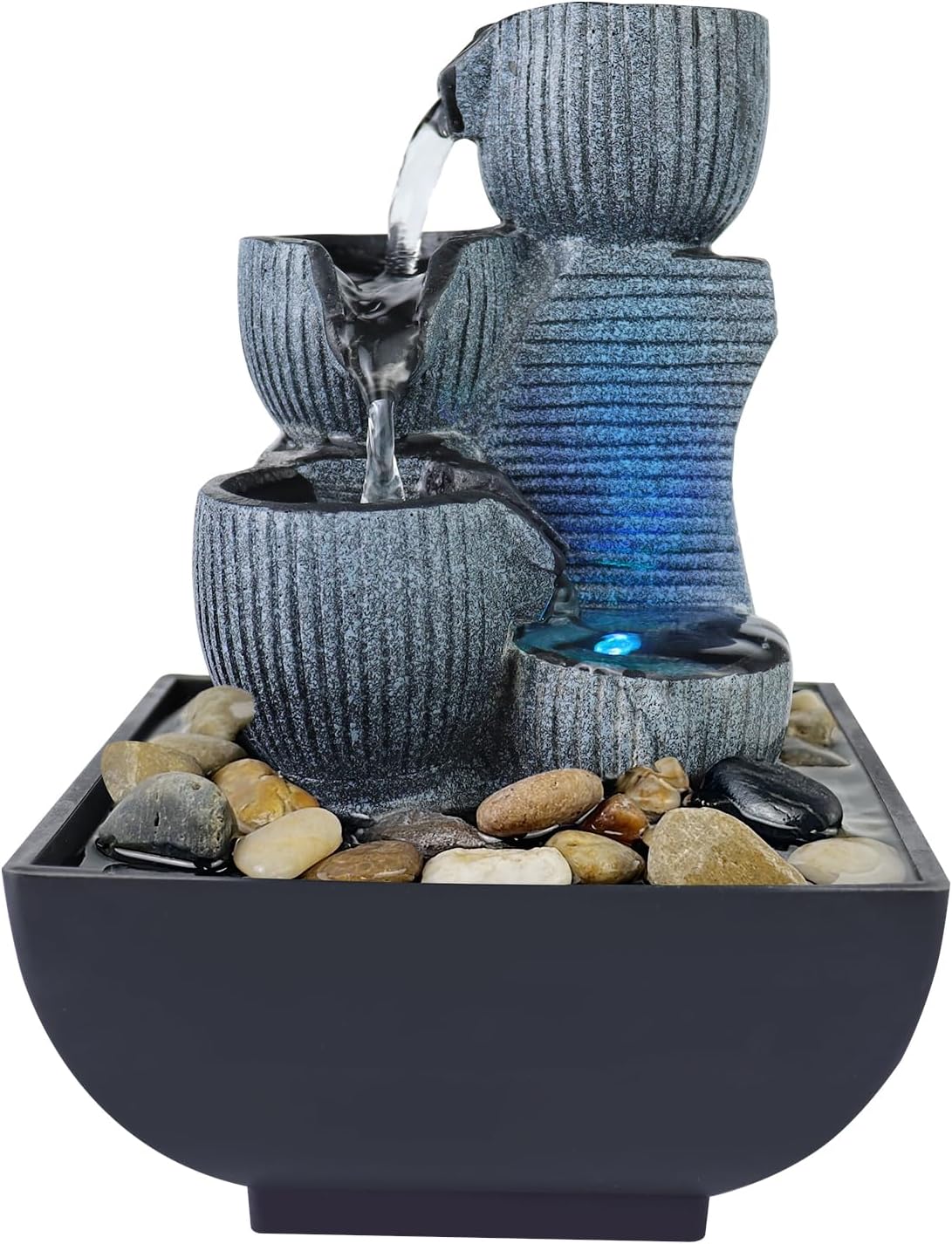 Indoor Fountains & Accessories - SHJADE Indoor 4-Tier Tabletop Fountain, Relaxation Desktop Waterfall with RGB LED Light and River Rocks for Home Office Bedroom Decoration