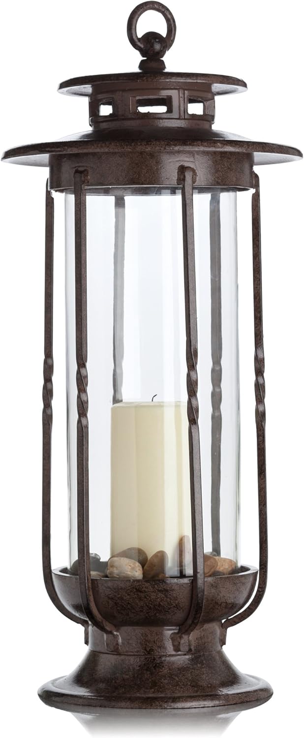 Amazon Com H Potter Large Decorative Hurricane Lantern Glass Candle Holder Cast Iron Rustic Indoor And Outdoor Light With Powder Coat Finish Centerpiece For Home Wedding Farmhouse Decor Home Kitchen