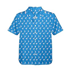 HUGLAZY Men Pink Flamingo Hawaiian Shirts Short