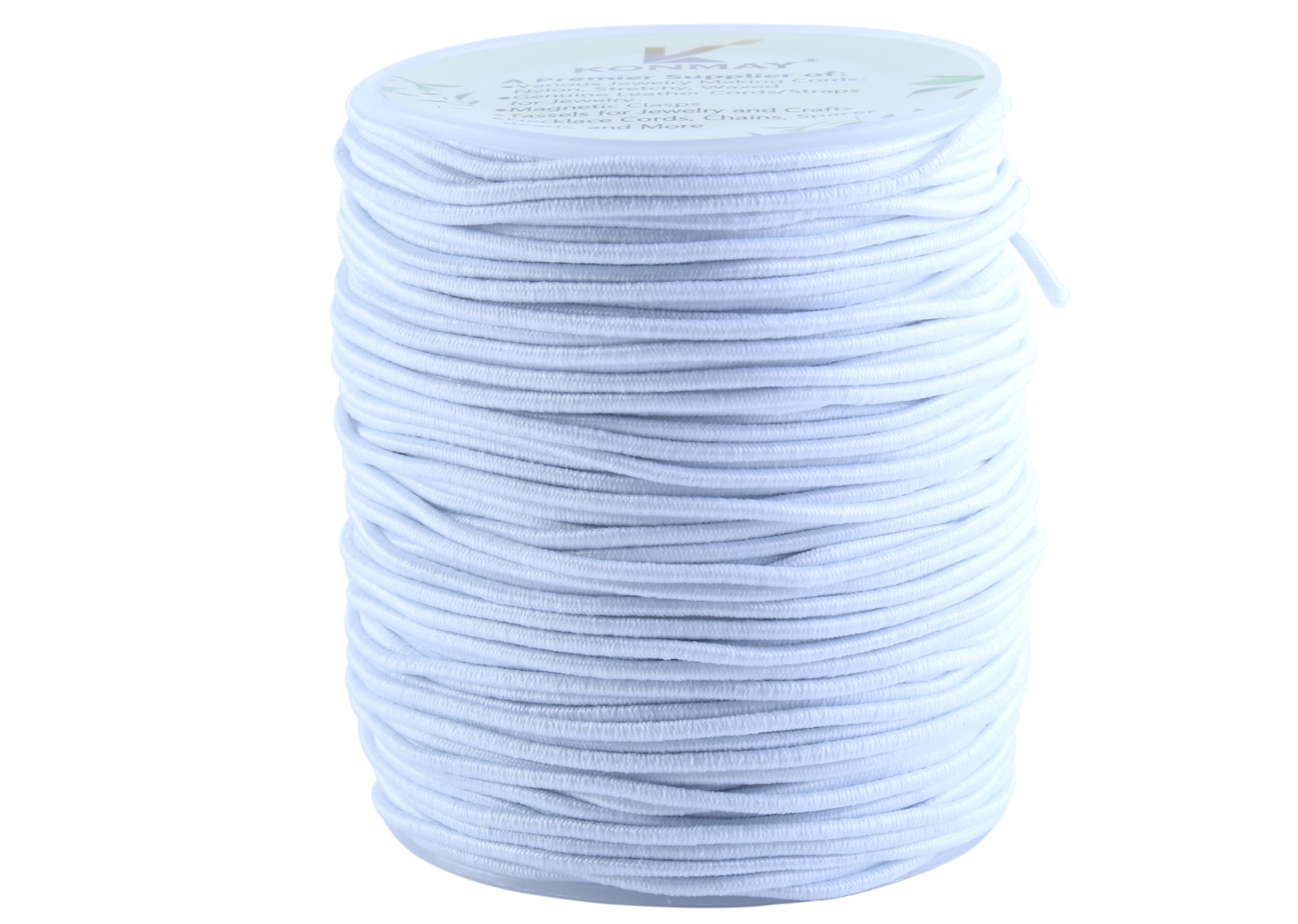 KONMAY Rubber Elastic Cord for Jewelry Making, 1 Roll 40 Meters 2.0mm White Round Stretchy String for Bracelets, Beading and Crafting