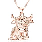 MEIDERBO Highland Cow Gifts for Women 925 Sterling Silver Highland Cow Birthstone Necklace Fluffy Cow Jewelry Gifts Birthday Christmas