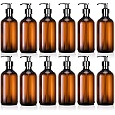Tessco for you 12 Pack Amber Soap Dispenser Empty Plastic Pump Bottles Dispenser Refillable Shampoo Container for Hand Sanitizer Soap Lotion Body Wash Conditioner Bathroom Kitchen Travel(12 oz)