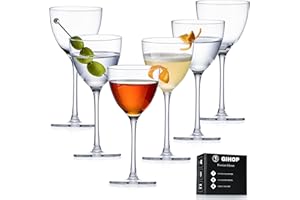 GIHOP Nick and Nora Cocktail Glasses, 5.8Oz Hand Blown Martini Glasses Set of 6, 100% Lead-Free Craystal Coupe Glassware, Sma
