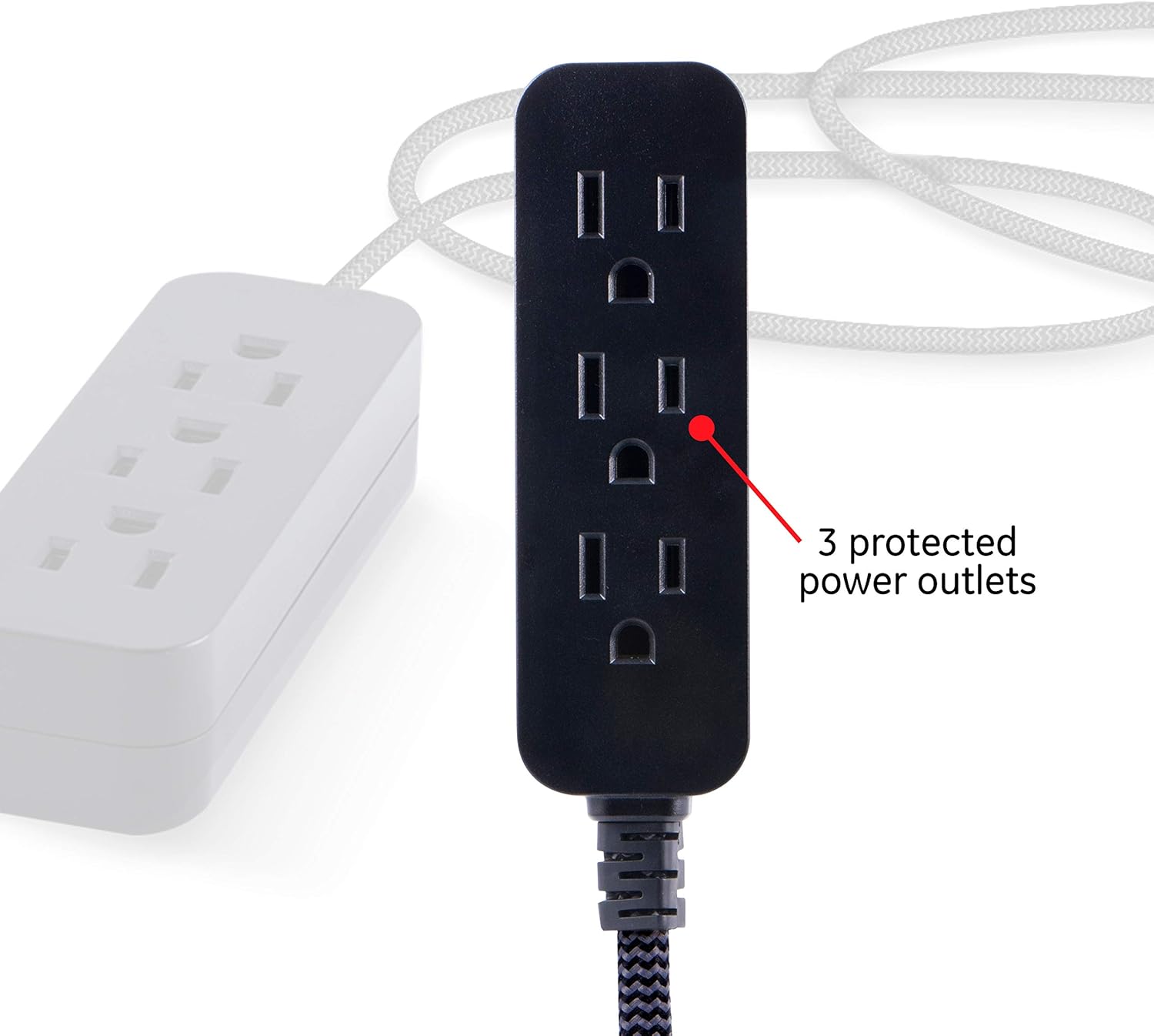 GE Designer Extension Cord with Surge Protection, Braided Power Cord, 15 ft, 3 Grounded Outlets, Flat Plug, Premium, Black/Grey, 44237: Electronics