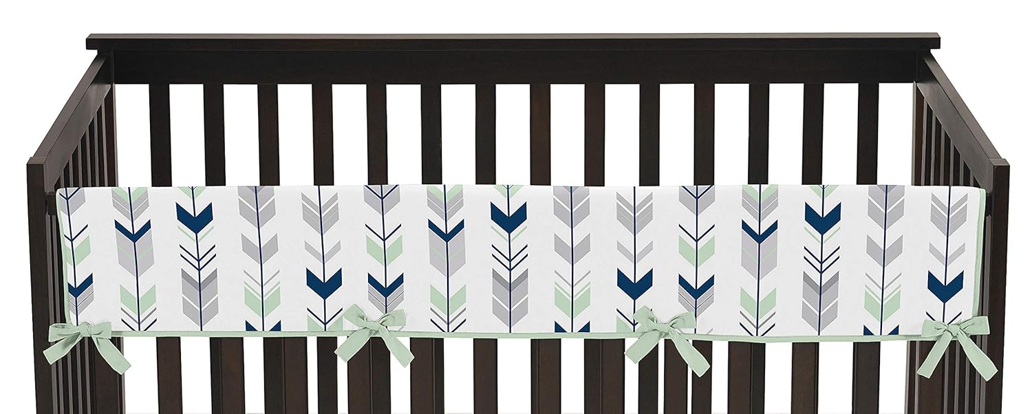 Sweet Jojo Designs Grey, Navy and Mint Woodland Arrow Long Front Rail Guard Baby Teething Cover Crib Protector Wrap