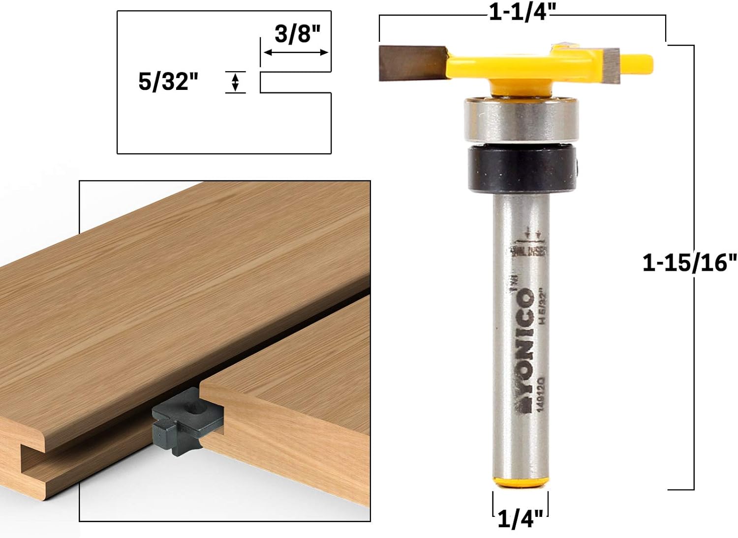 Yonico 14912q 5/32-Inch x 3/8-Inch Top Bearing Slot Cutter Router Bit 1/4-Inch Shank
