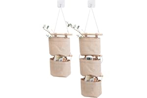 AARAINBOW 1 Pack Mini Cotton Linen Fabric Closet Washable Hanging Storage Bag with 5 Pockets Over The Wall Door Organizer for Room Bathroom (Khaki-5 Pockets)