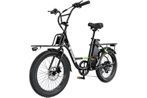 isinwheel U7 Hybrid E Bike for Adults Electric Bike with Dual Cargo Rack, 48V 1000W Peak Ebikes for Adults, 7 Speed Gear, 20mph Step Thru Cruiser Electric Bicycles, 20" × 3“ Fat Tire Ebike
