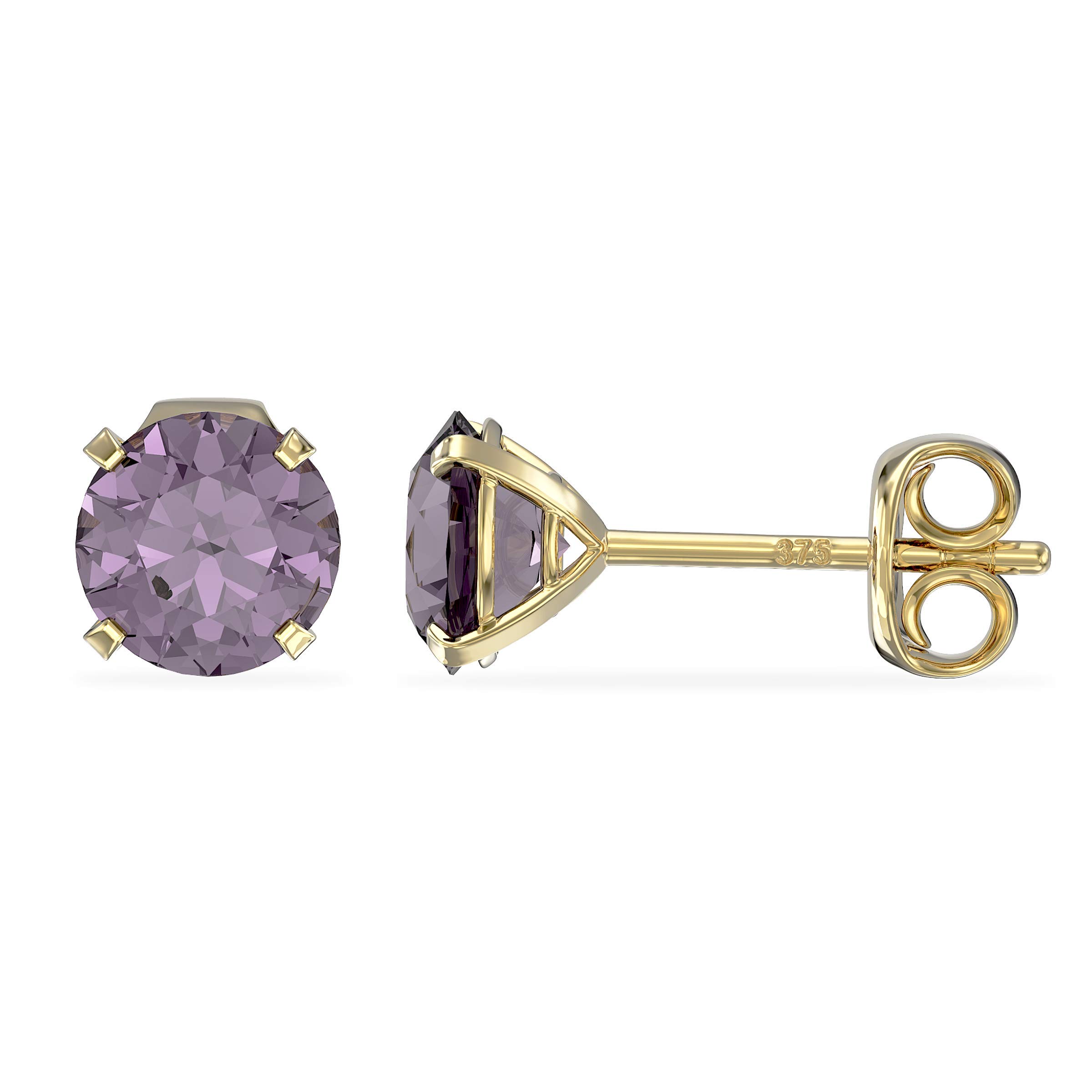 Aeon Birthstone Stud Earrings - June Light Amethyst | 9ct Yellow Gold & Cubic Zirconia Diamond | Polishing Cloth Included