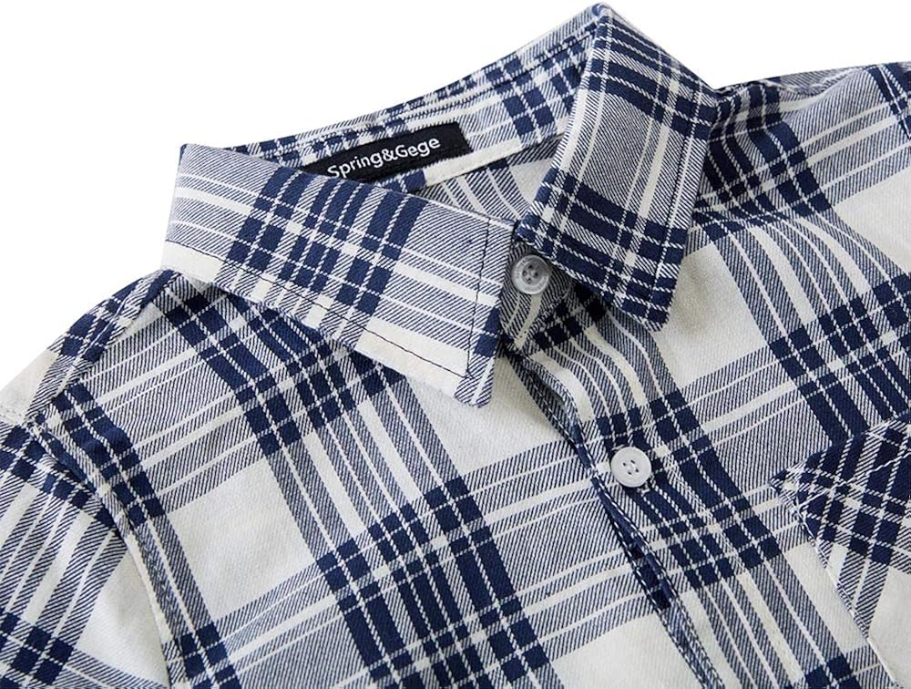 Spring&Gege Boys' Casual Short Sleeve Button Down Shirts Cotton Plaid: Clothing