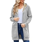 HEEKPEK Women's Long Hoodies Tunic Winter Fleece Jackets Casual Zip up Hoodies Soft Sherpa Sweatshirts Warm Long Coats