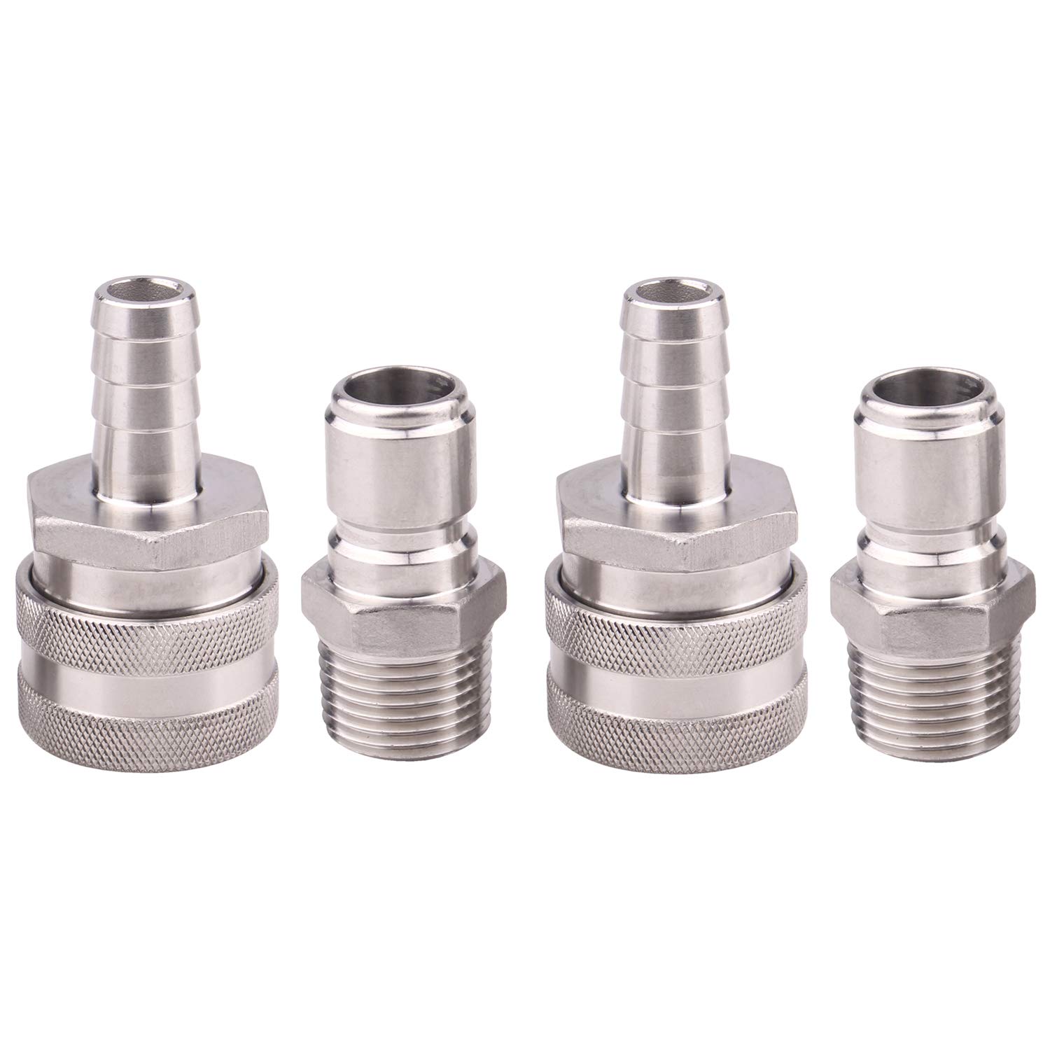 DERNORD Stainless Steel Quick Disconnect Set - Beer Brewing Connector Kit (Barb Female/MPT Male(Pack of 2))